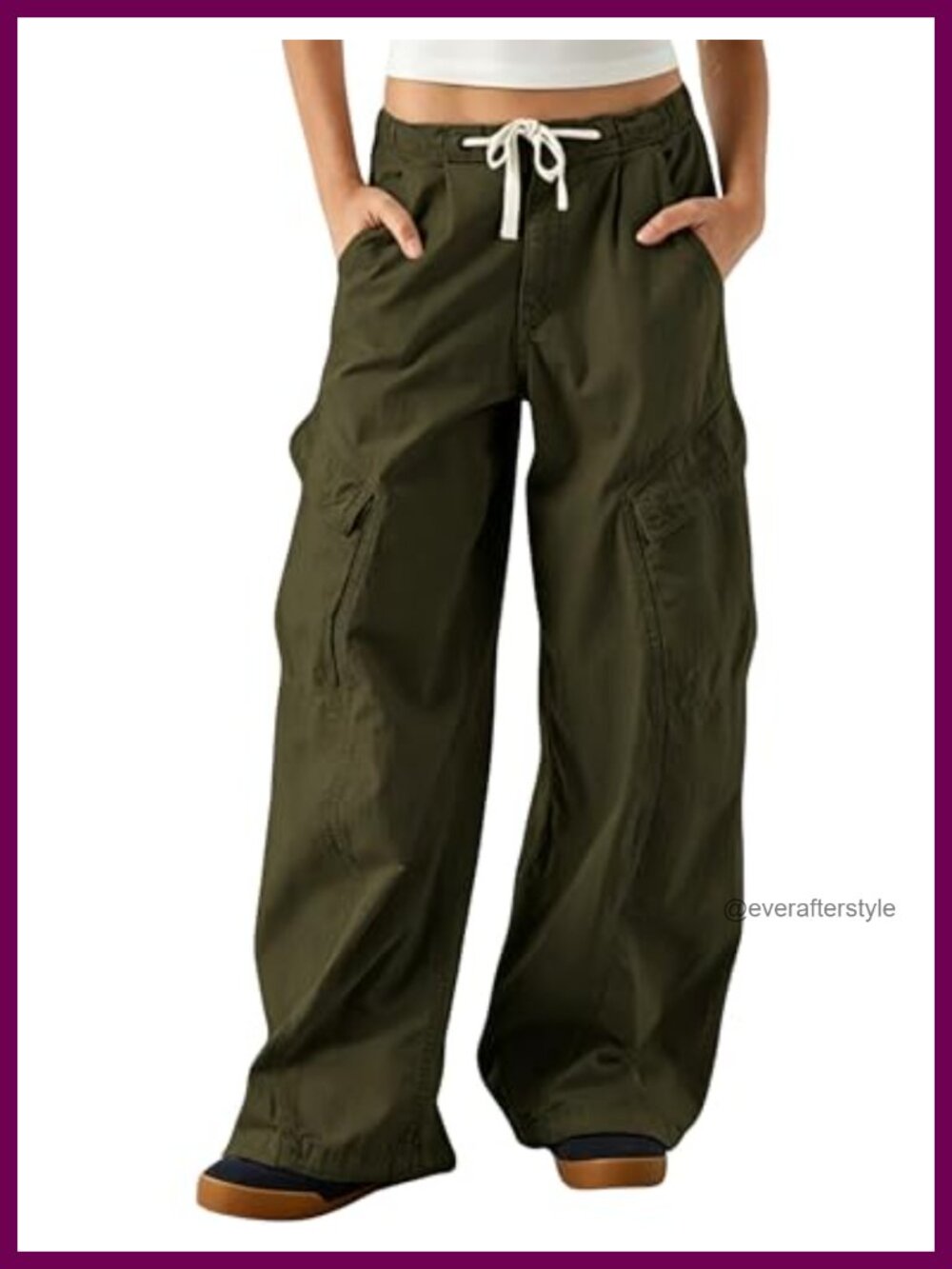 Women's Barrel Leg Cargo Pants Drawstring Elastic Waist Baggy Jeans Pockets
